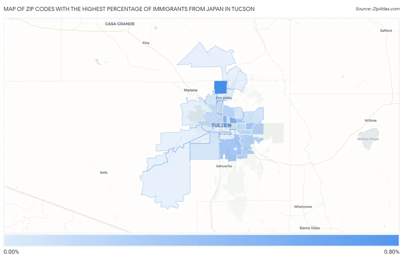 Zip Codes with the Highest Percentage of Immigrants from Japan in Tucson Map