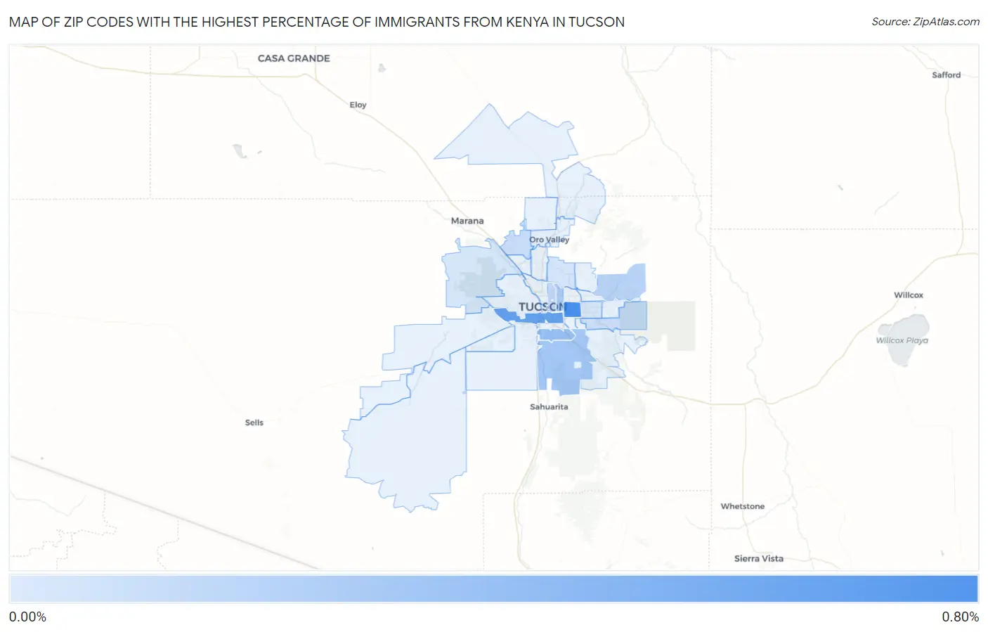 Zip Codes with the Highest Percentage of Immigrants from Kenya in Tucson Map