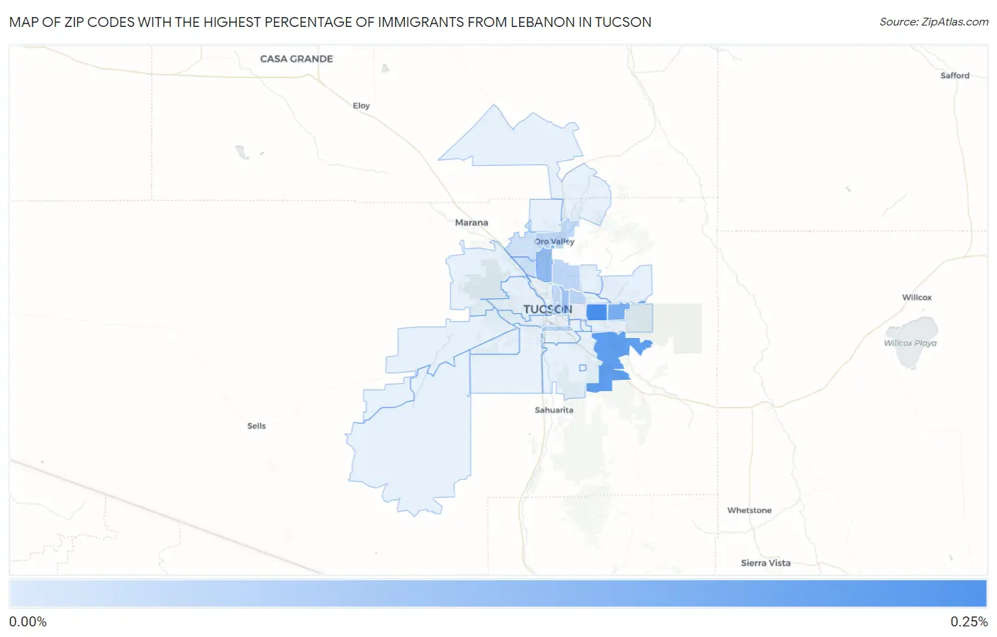 Zip Codes with the Highest Percentage of Immigrants from Lebanon in Tucson Map