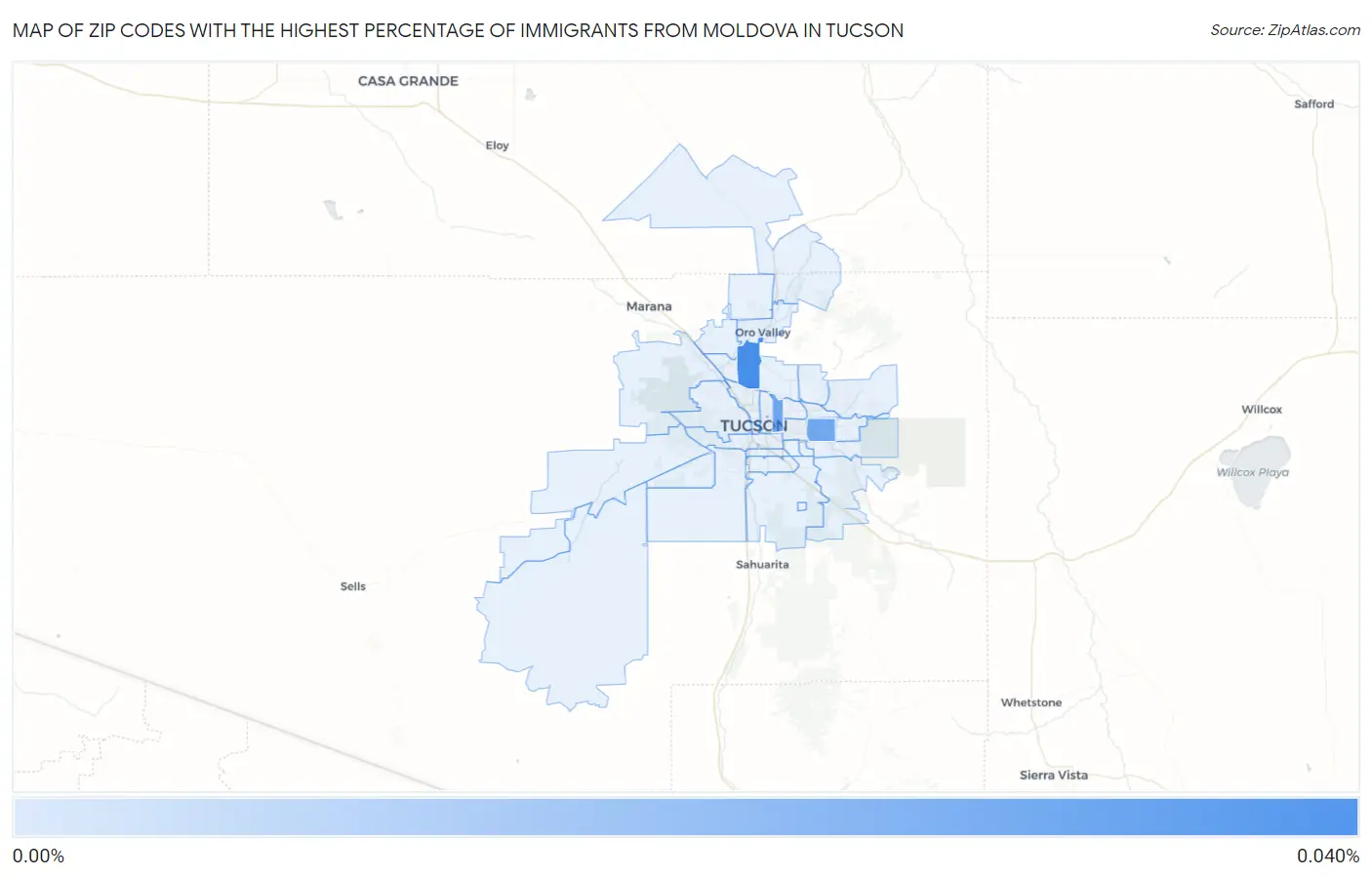 Zip Codes with the Highest Percentage of Immigrants from Moldova in Tucson Map