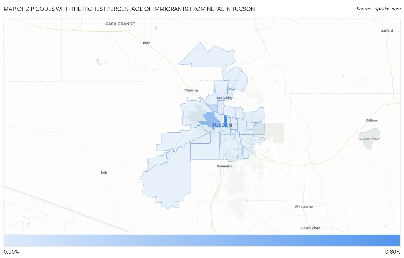 Zip Codes with the Highest Percentage of Immigrants from Nepal in Tucson Map