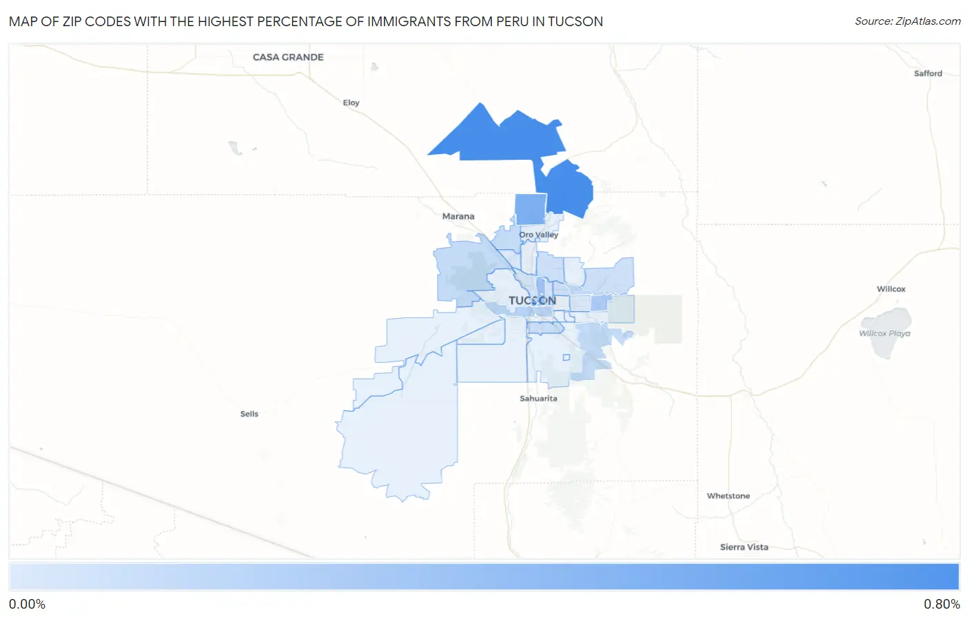 Zip Codes with the Highest Percentage of Immigrants from Peru in Tucson Map