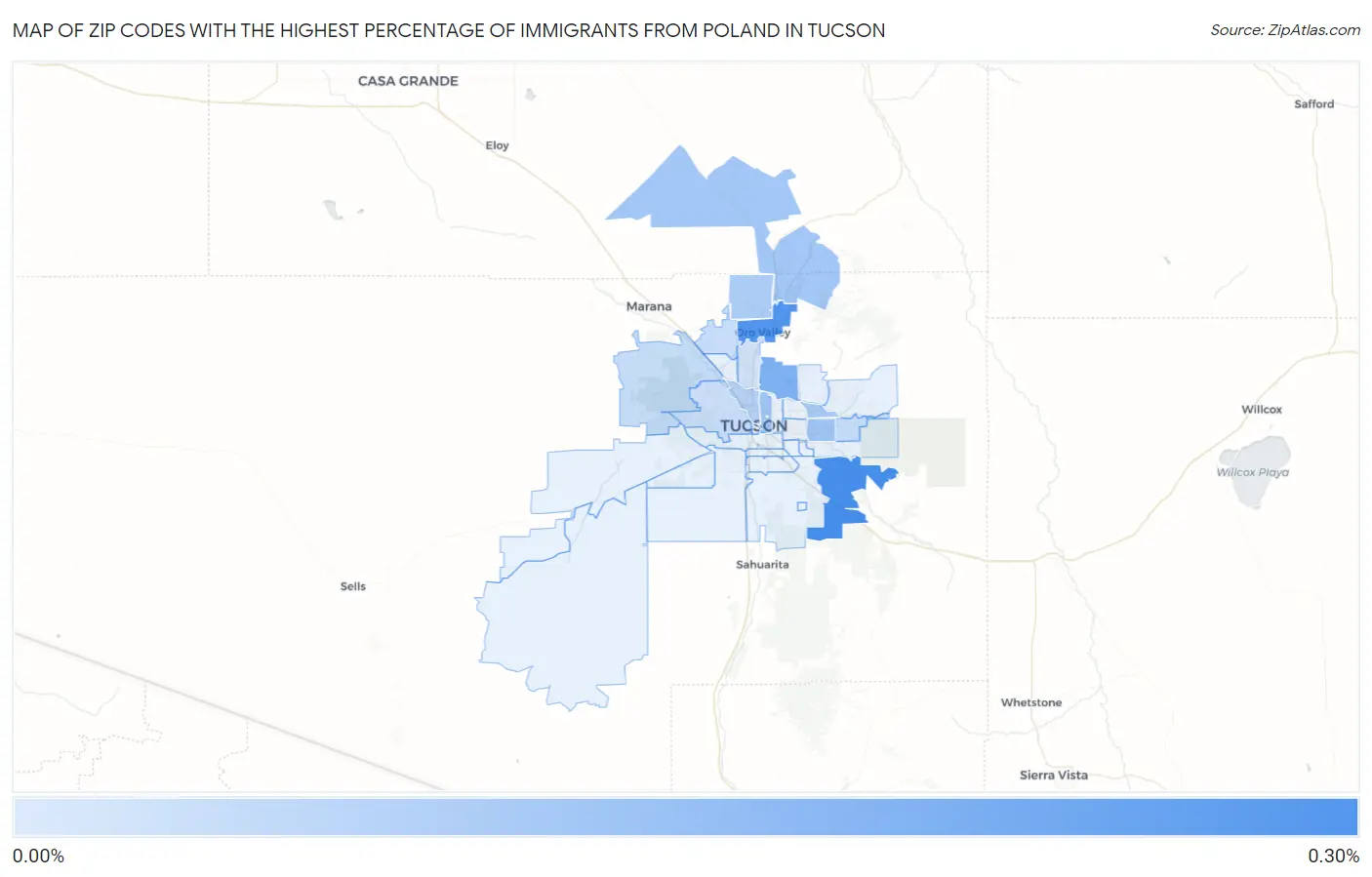 Zip Codes with the Highest Percentage of Immigrants from Poland in Tucson Map