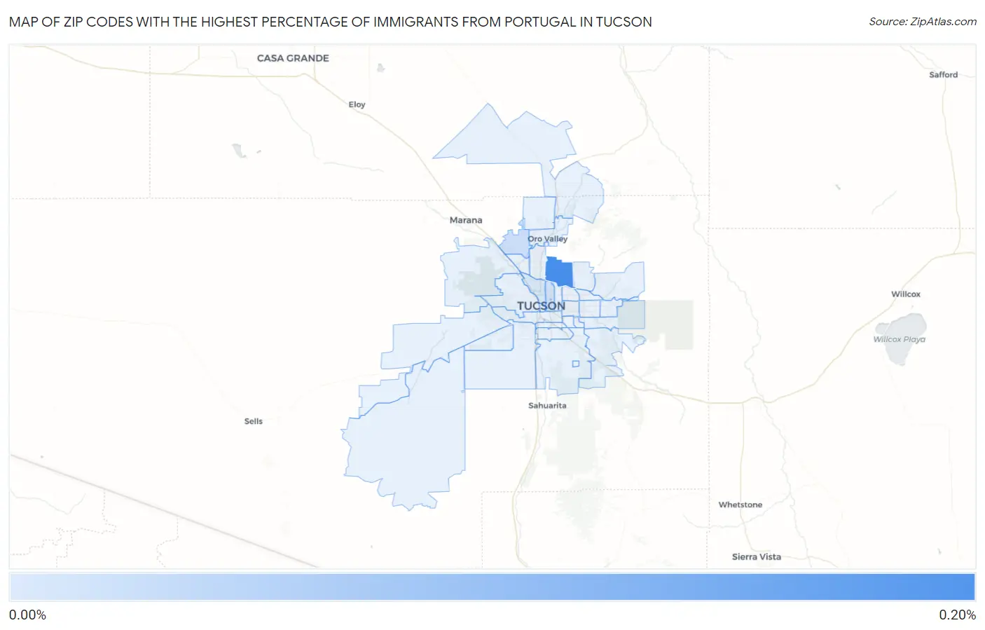 Zip Codes with the Highest Percentage of Immigrants from Portugal in Tucson Map
