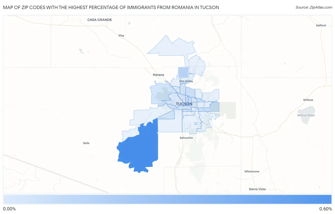 Zip Codes with the Highest Percentage of Immigrants from Romania in Tucson Map