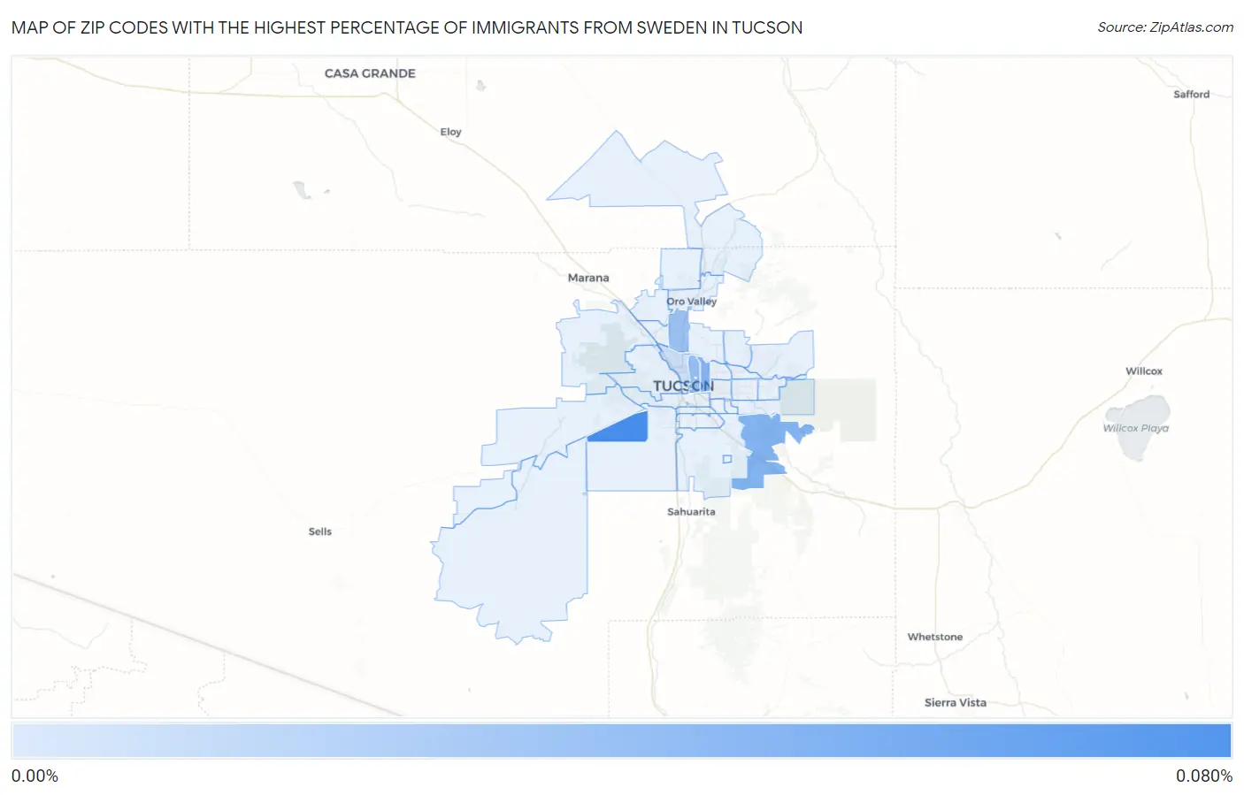 Zip Codes with the Highest Percentage of Immigrants from Sweden in Tucson Map