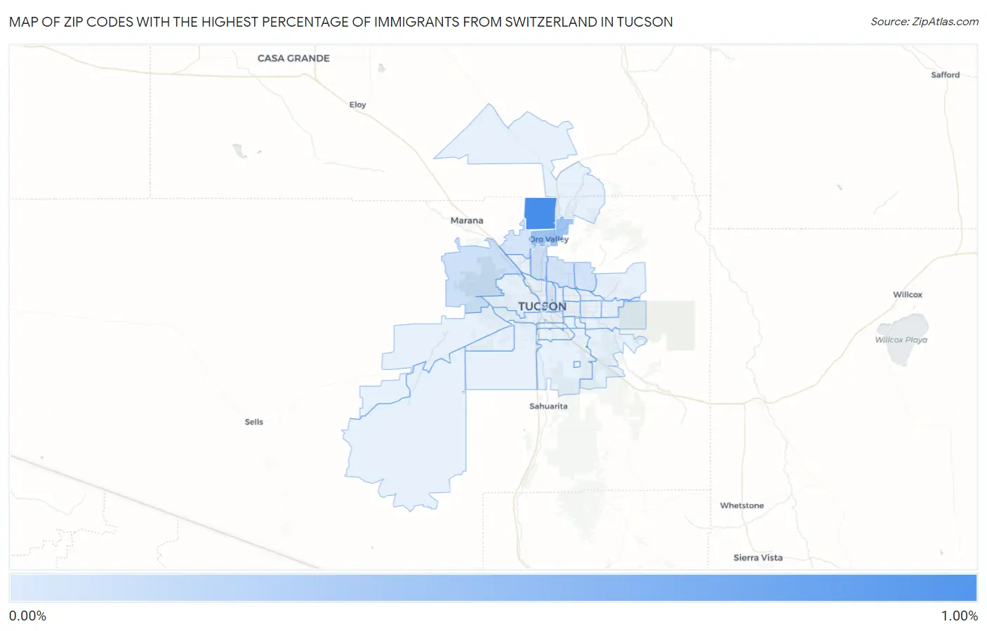 Zip Codes with the Highest Percentage of Immigrants from Switzerland in Tucson Map