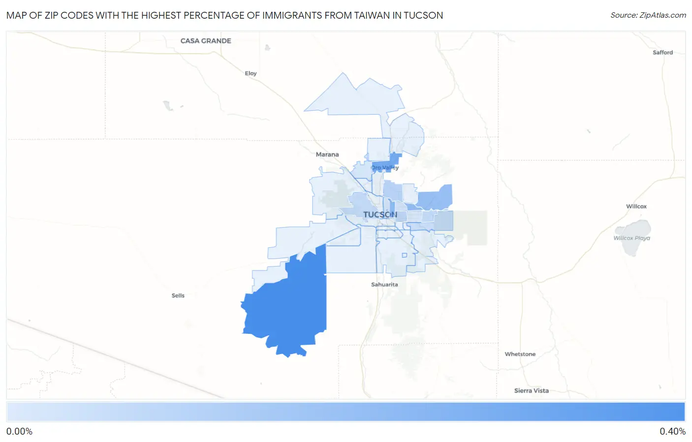 Zip Codes with the Highest Percentage of Immigrants from Taiwan in Tucson Map
