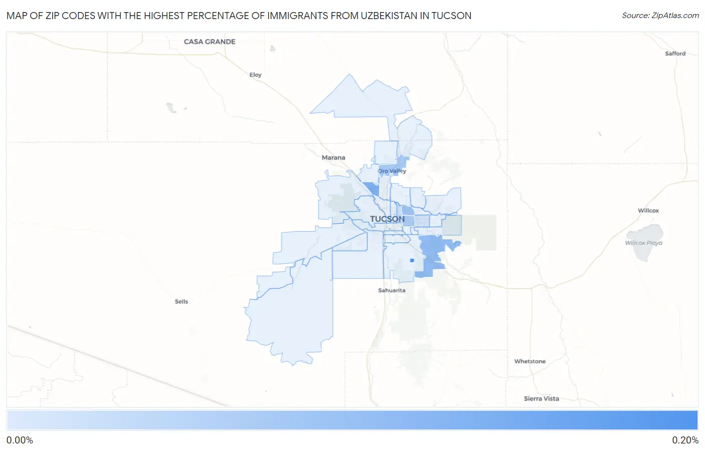Zip Codes with the Highest Percentage of Immigrants from Uzbekistan in Tucson Map