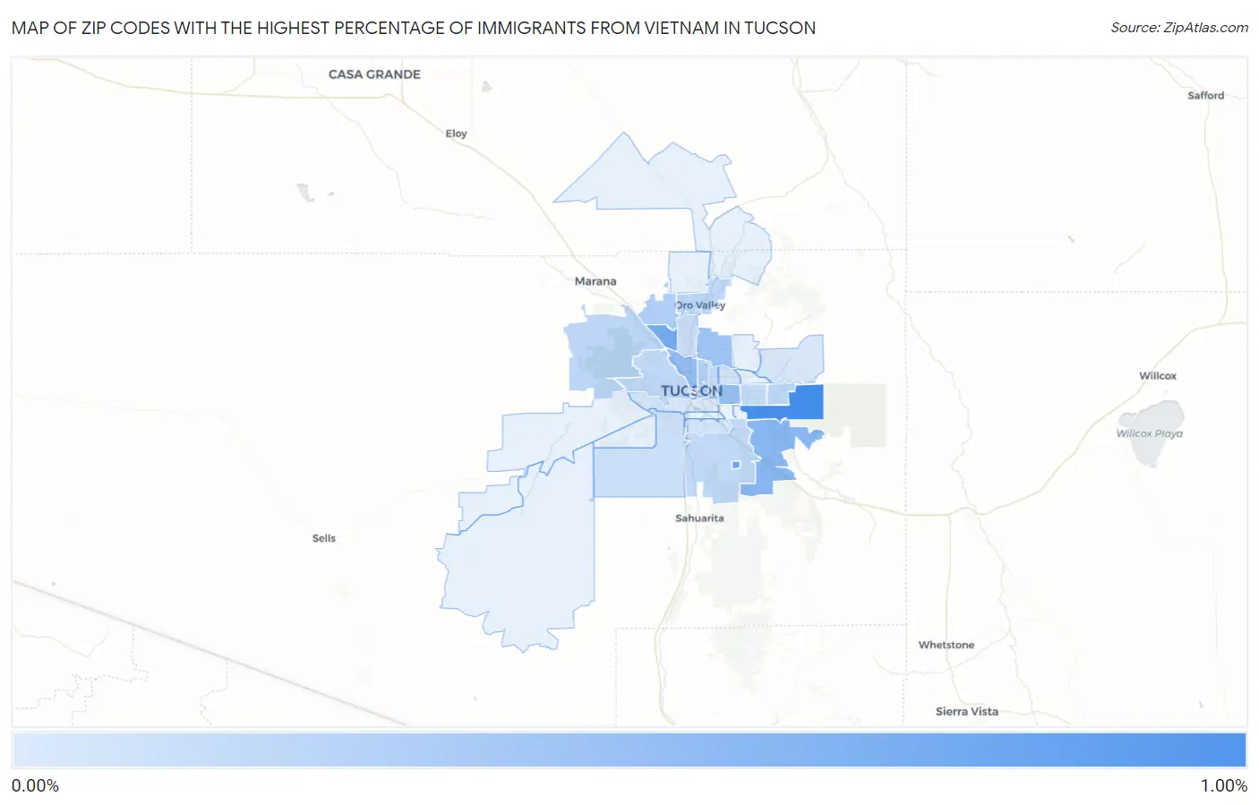 Zip Codes with the Highest Percentage of Immigrants from Vietnam in Tucson Map