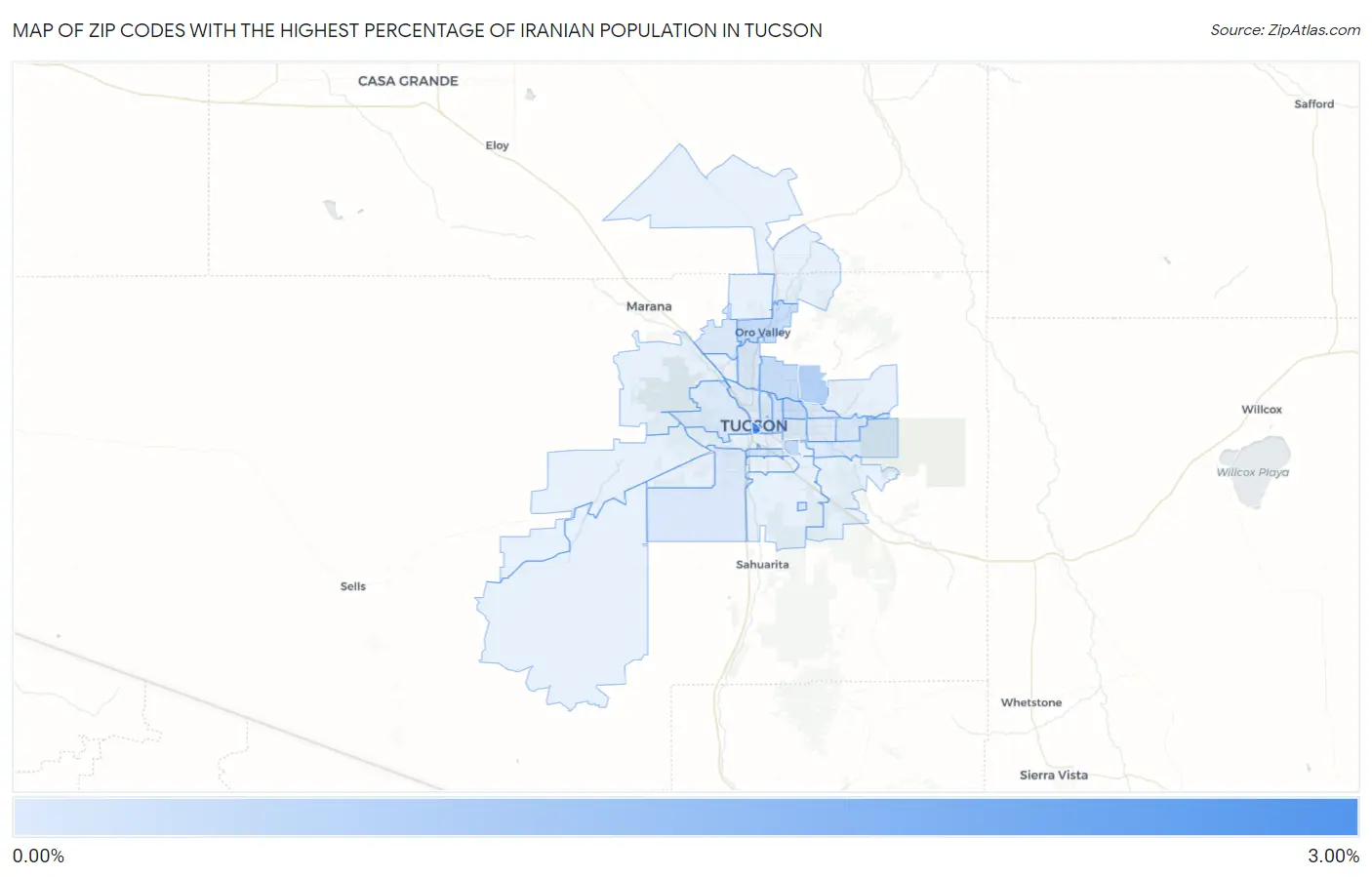 Zip Codes with the Highest Percentage of Iranian Population in Tucson Map