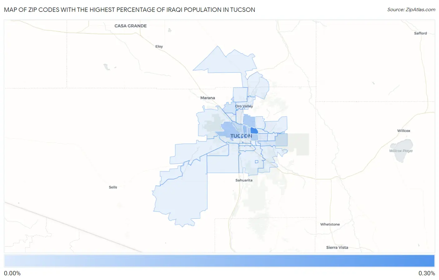 Zip Codes with the Highest Percentage of Iraqi Population in Tucson Map