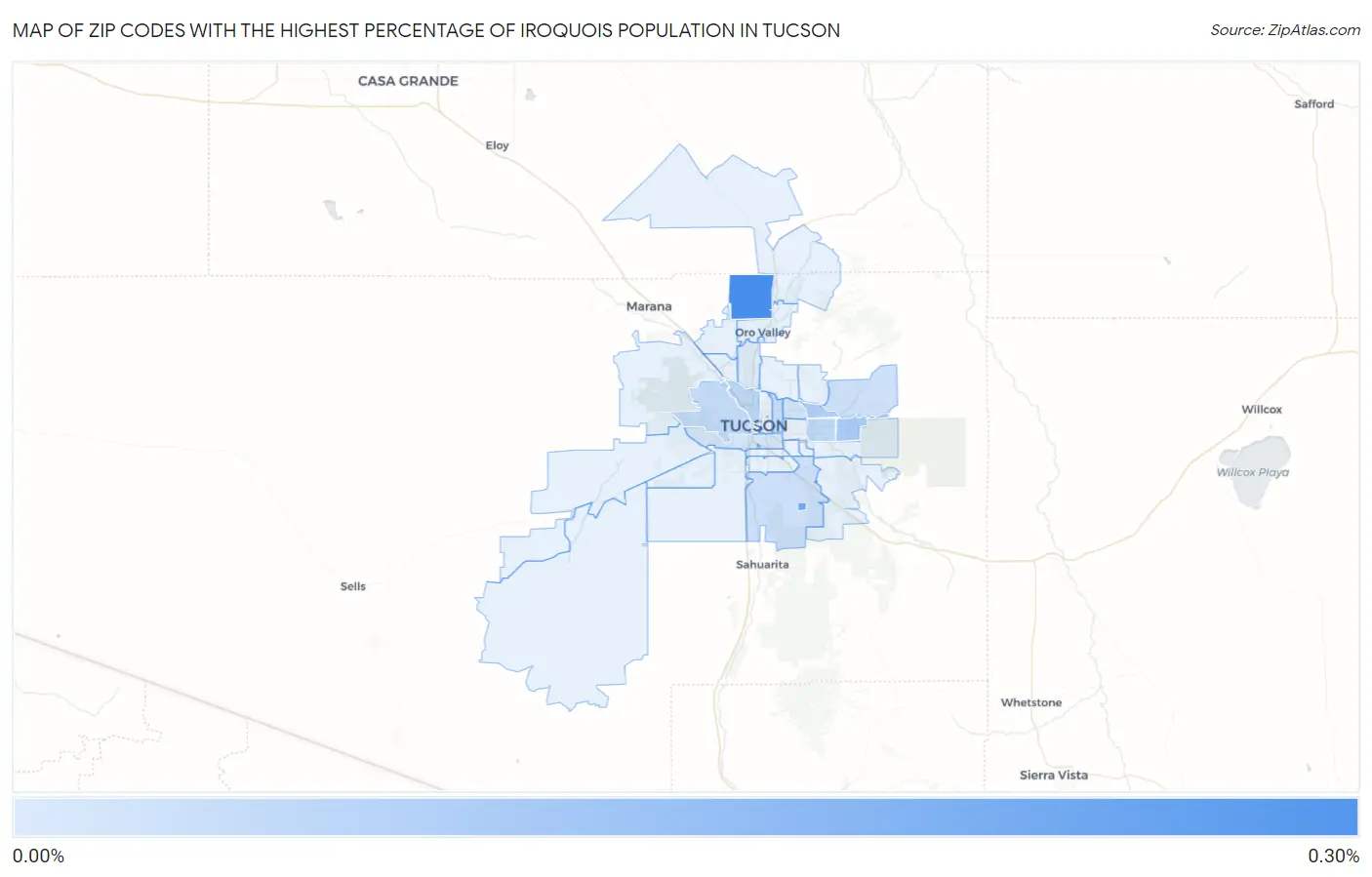 Zip Codes with the Highest Percentage of Iroquois Population in Tucson Map