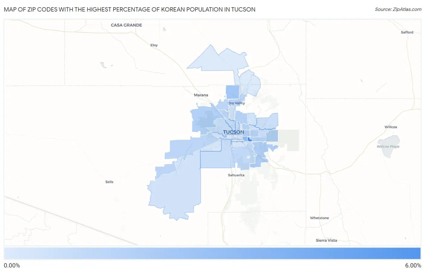 Zip Codes with the Highest Percentage of Korean Population in Tucson Map