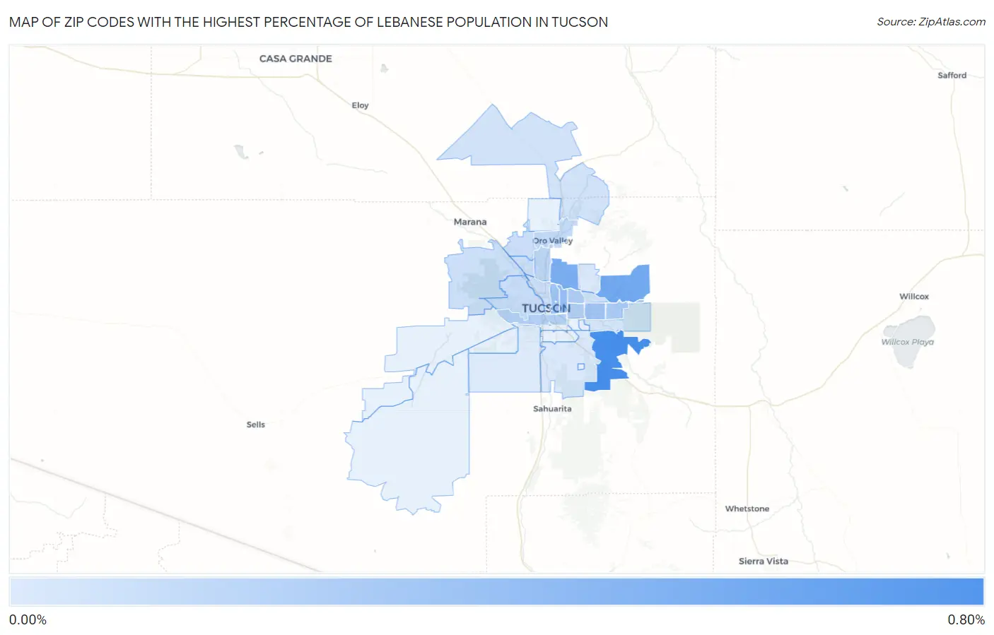 Zip Codes with the Highest Percentage of Lebanese Population in Tucson Map