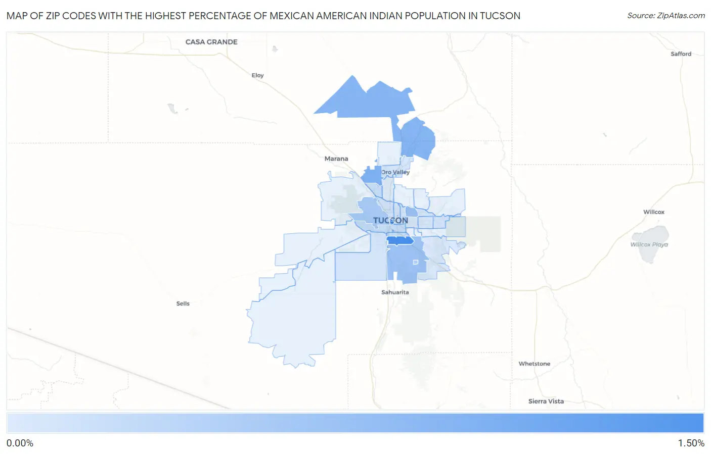 Zip Codes with the Highest Percentage of Mexican American Indian Population in Tucson Map