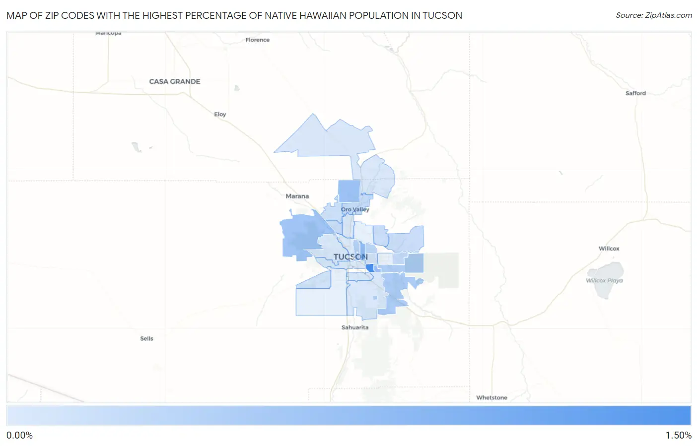 Zip Codes with the Highest Percentage of Native Hawaiian Population in Tucson Map