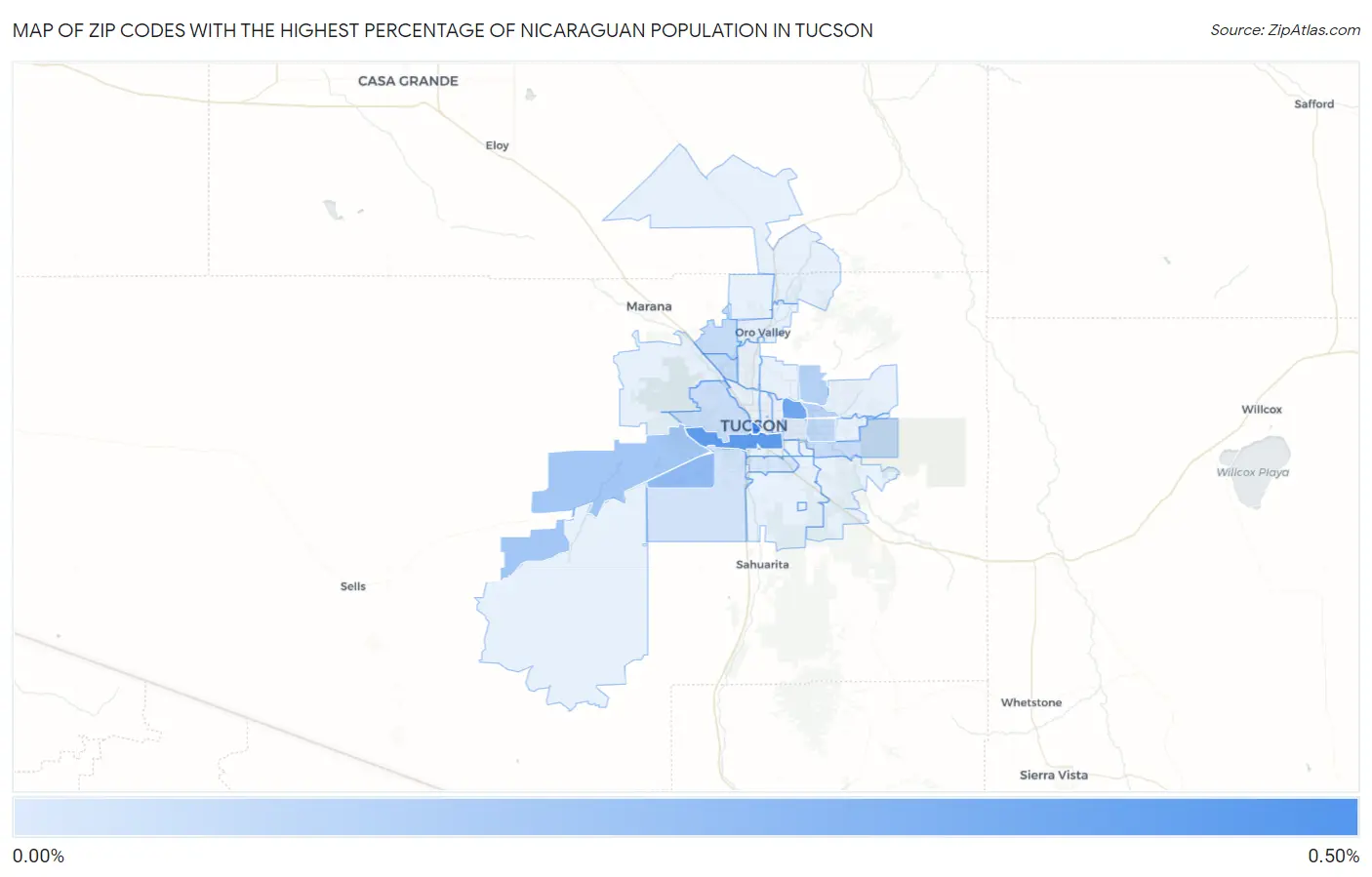 Zip Codes with the Highest Percentage of Nicaraguan Population in Tucson Map