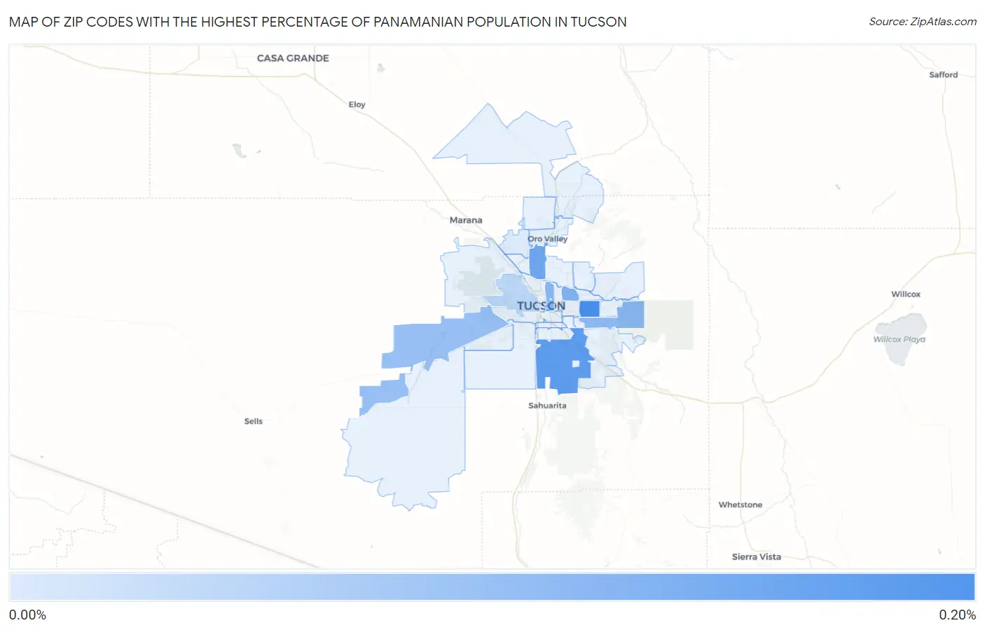 Zip Codes with the Highest Percentage of Panamanian Population in Tucson Map