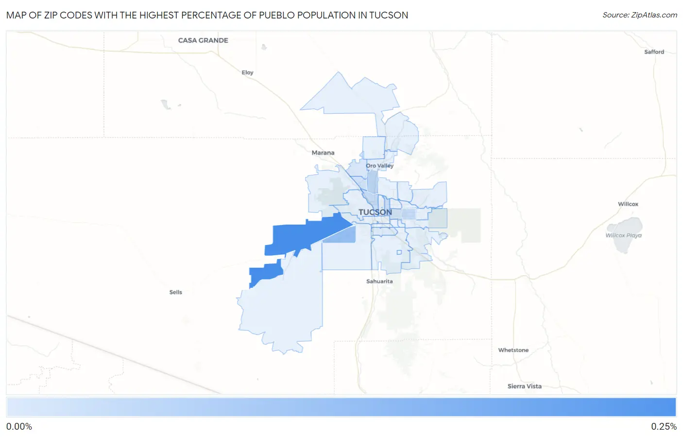 Zip Codes with the Highest Percentage of Pueblo Population in Tucson Map