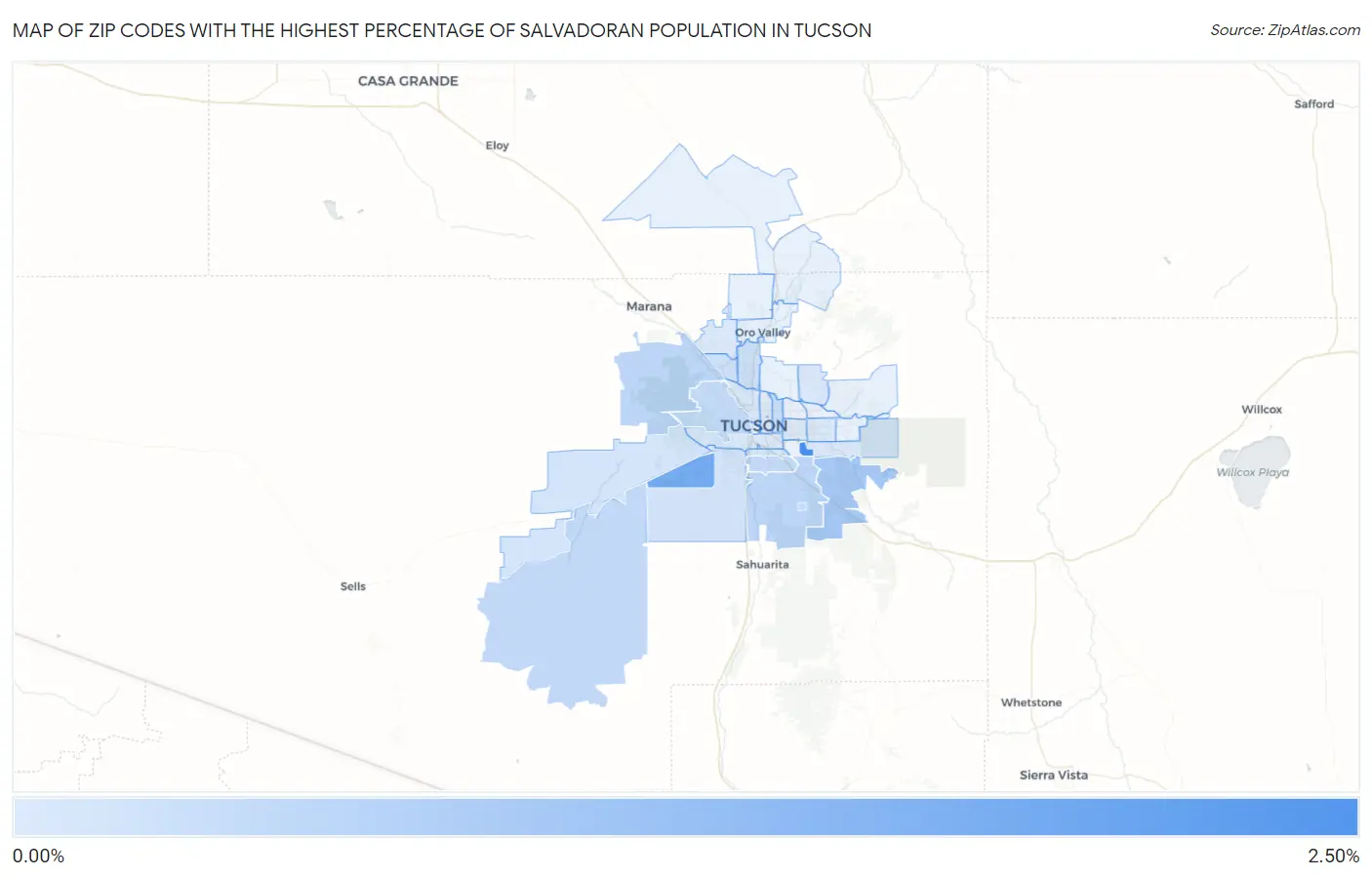 Zip Codes with the Highest Percentage of Salvadoran Population in Tucson Map