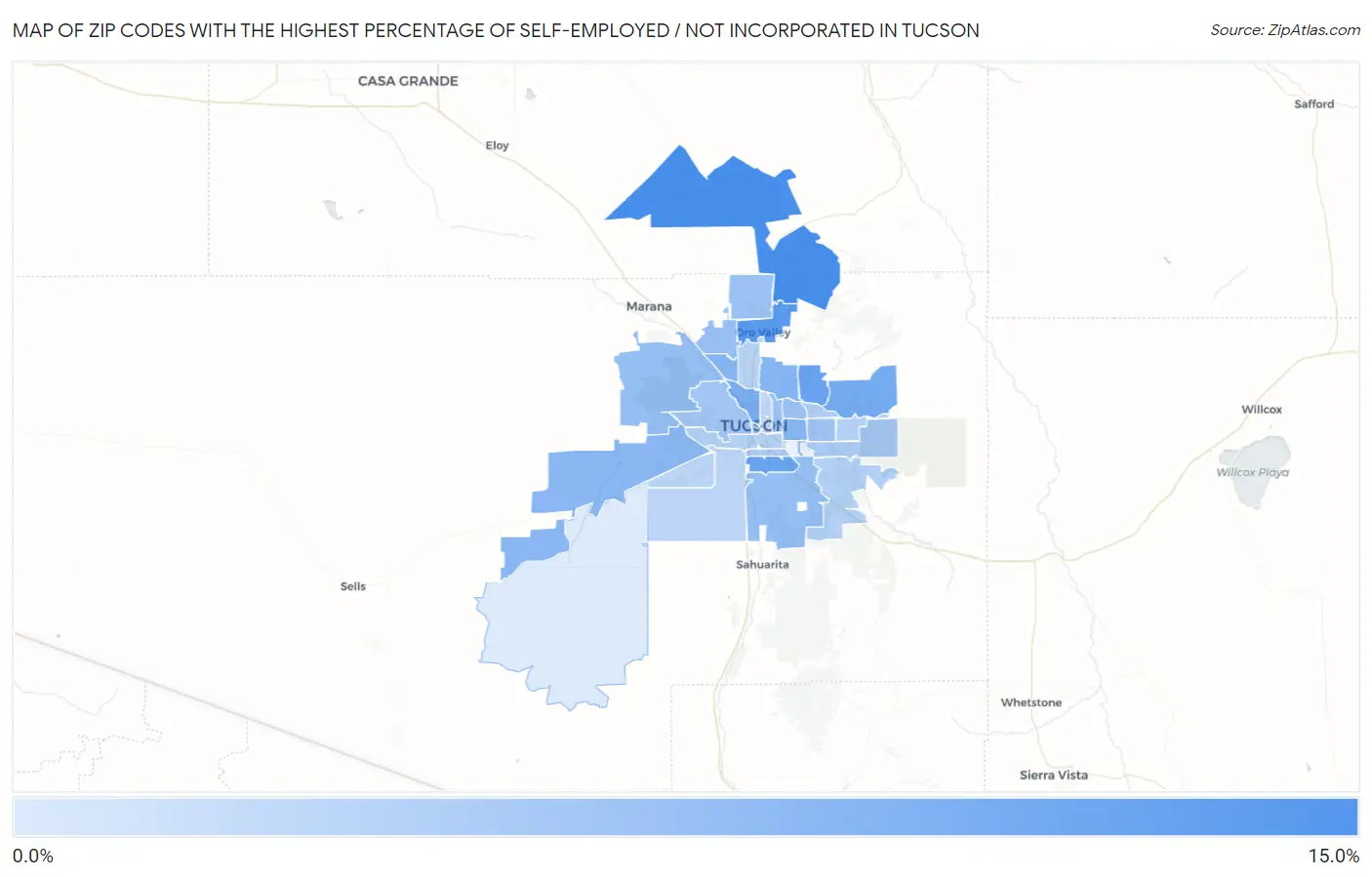 Zip Codes with the Highest Percentage of Self-Employed / Not Incorporated in Tucson Map