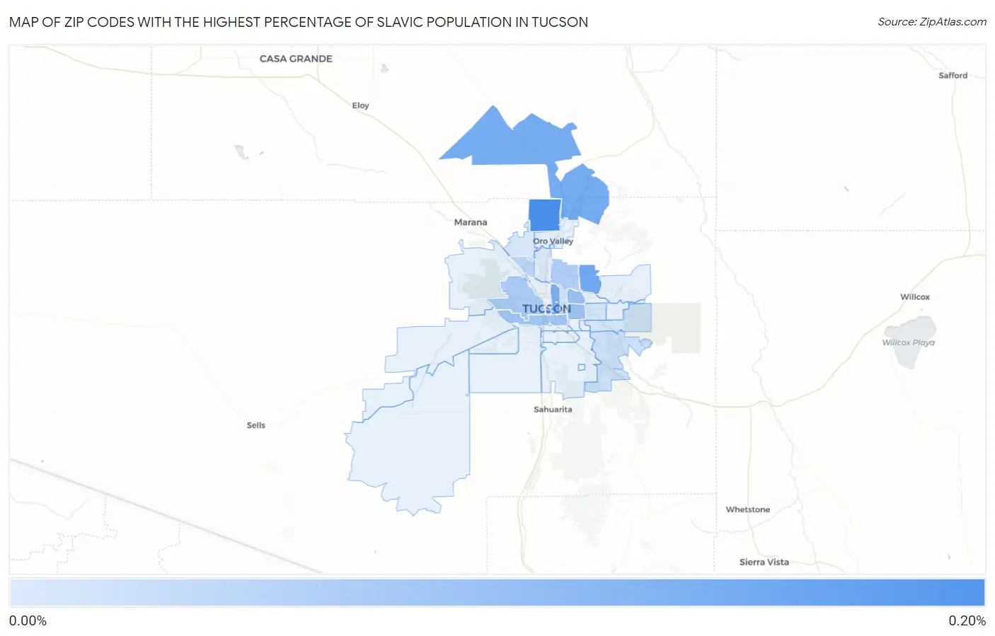 Zip Codes with the Highest Percentage of Slavic Population in Tucson Map
