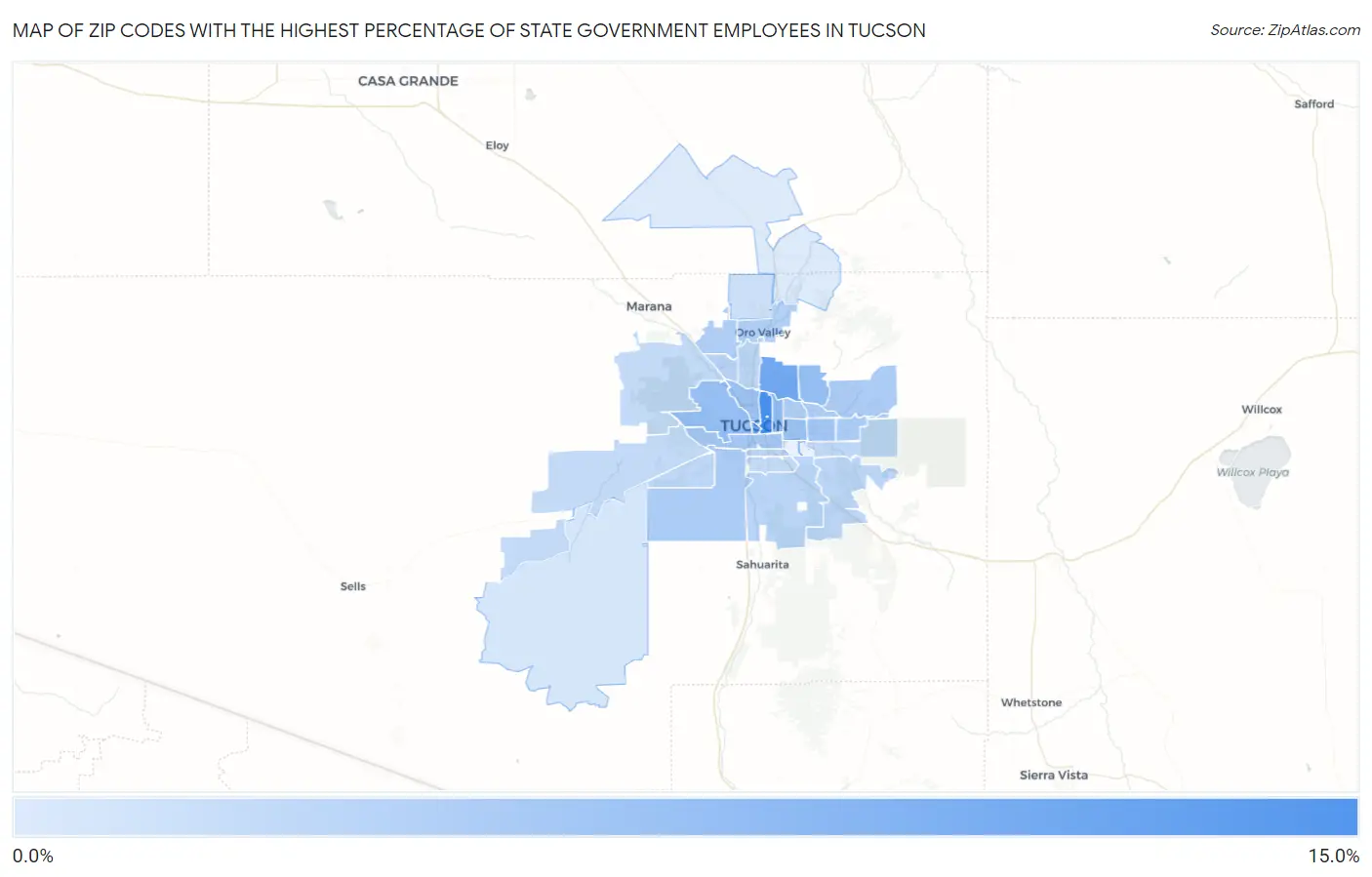 Zip Codes with the Highest Percentage of State Government Employees in Tucson Map