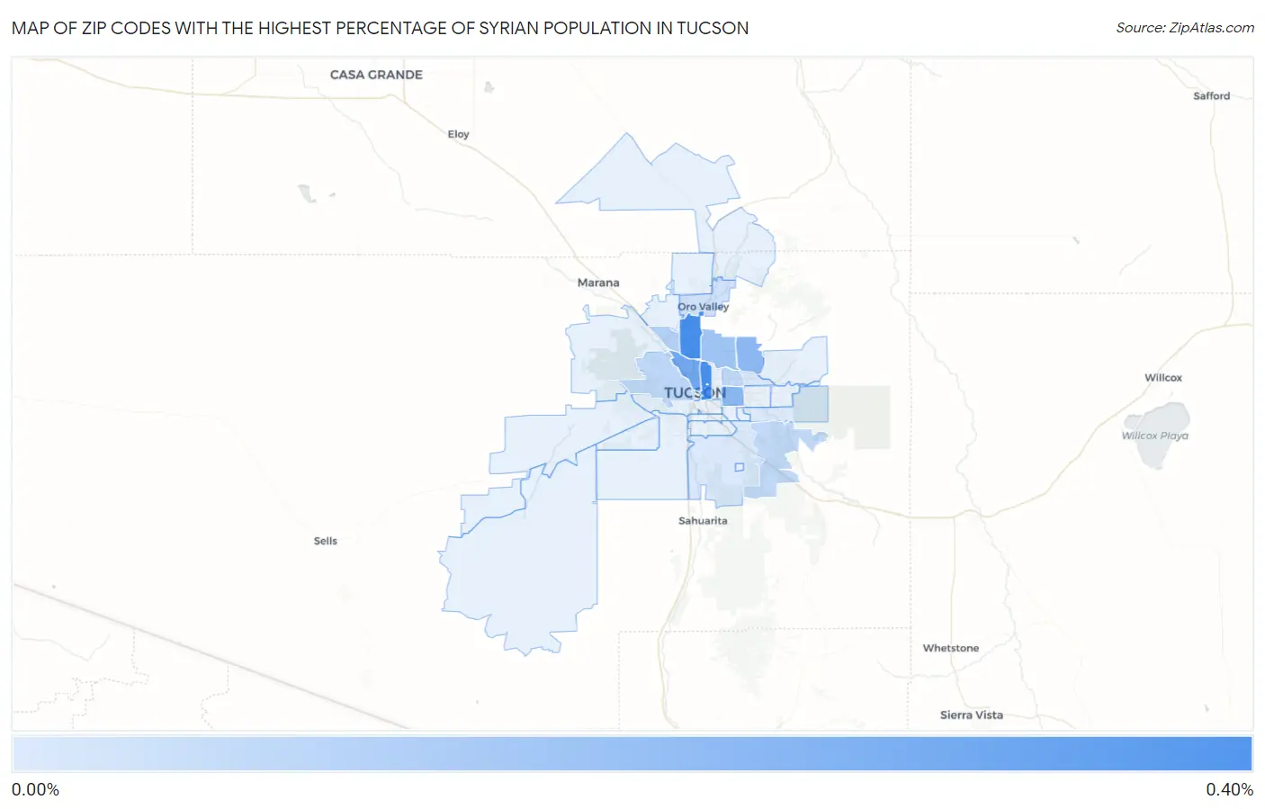 Zip Codes with the Highest Percentage of Syrian Population in Tucson Map