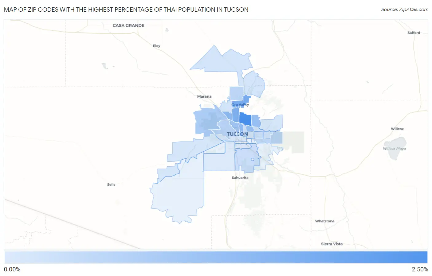 Zip Codes with the Highest Percentage of Thai Population in Tucson Map