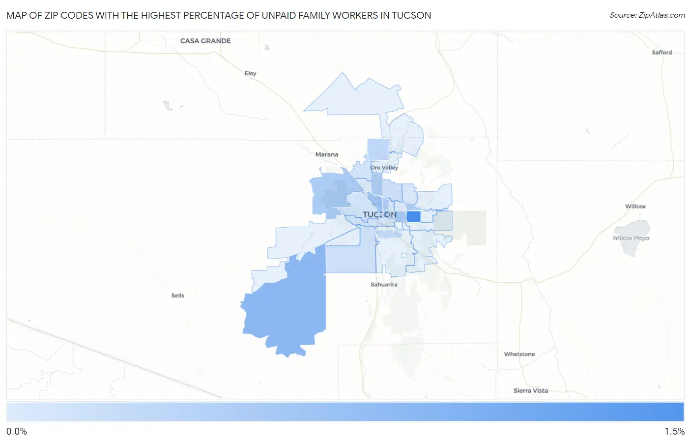 Zip Codes with the Highest Percentage of Unpaid Family Workers in Tucson Map