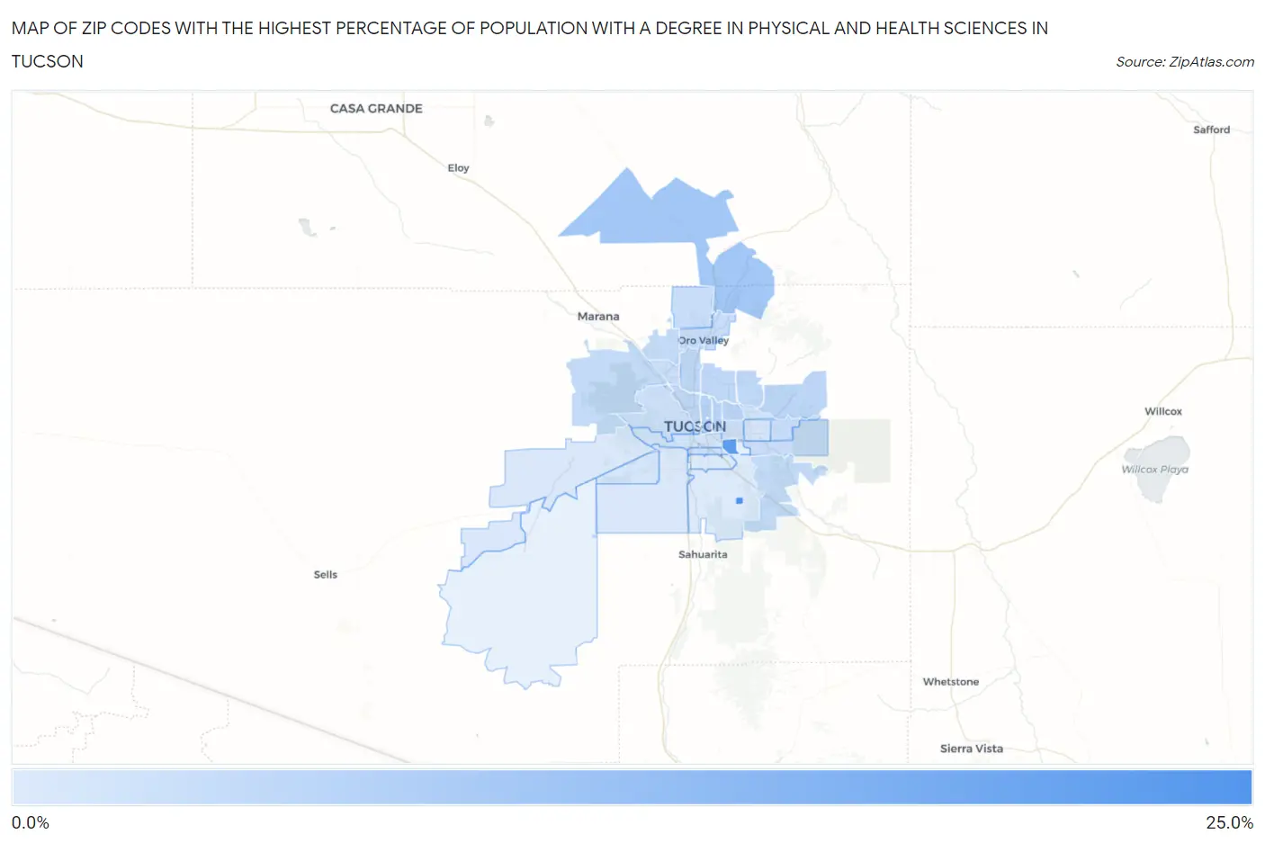 Zip Codes with the Highest Percentage of Population with a Degree in Physical and Health Sciences in Tucson Map