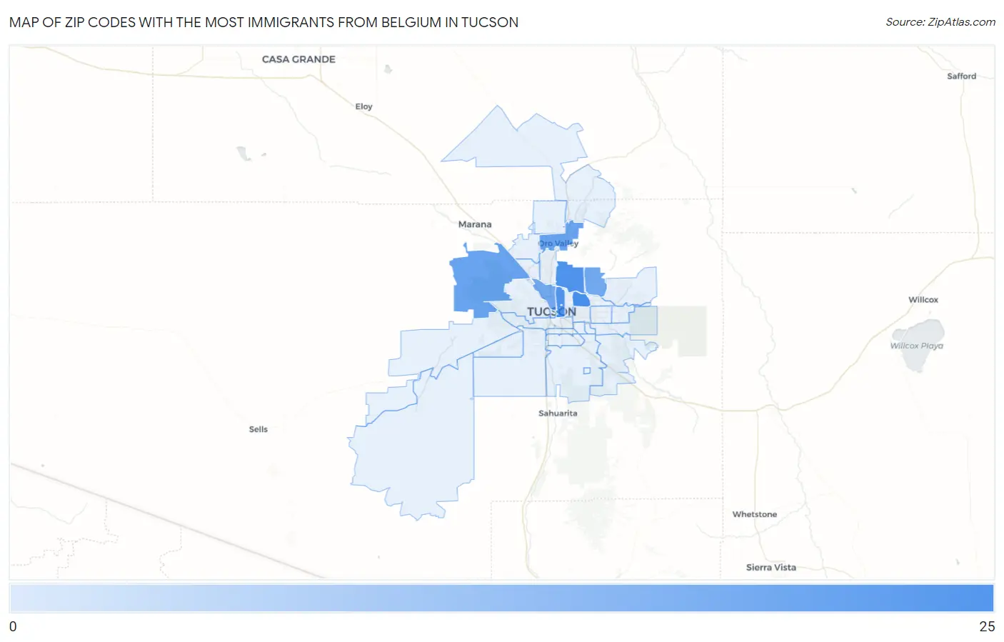 Zip Codes with the Most Immigrants from Belgium in Tucson Map
