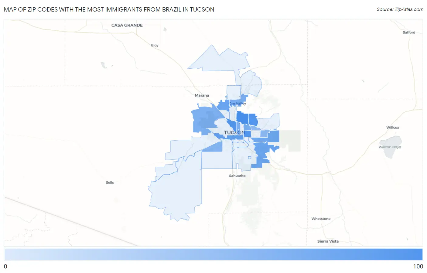 Zip Codes with the Most Immigrants from Brazil in Tucson Map