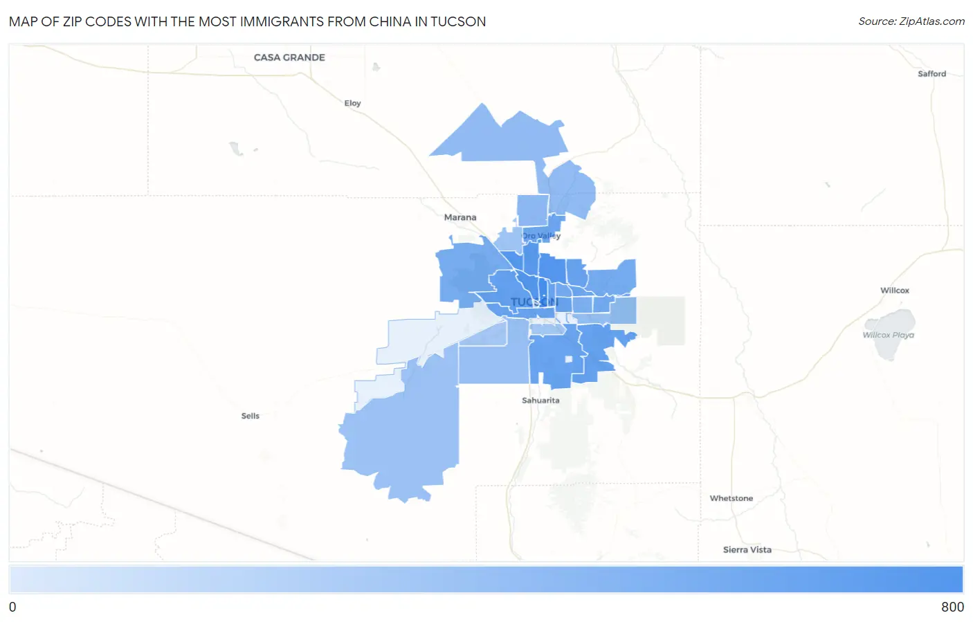 Zip Codes with the Most Immigrants from China in Tucson Map