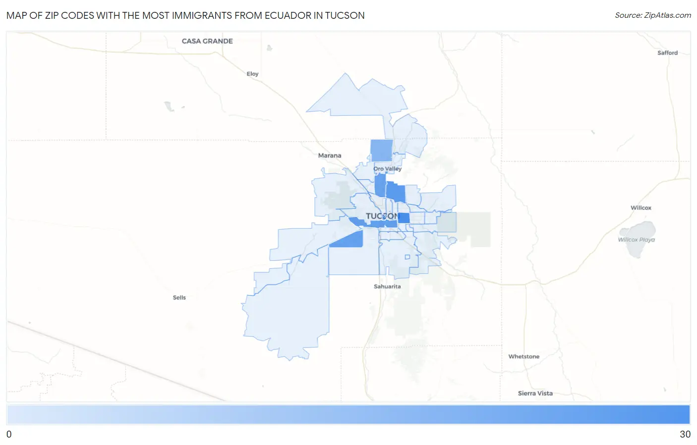 Zip Codes with the Most Immigrants from Ecuador in Tucson Map