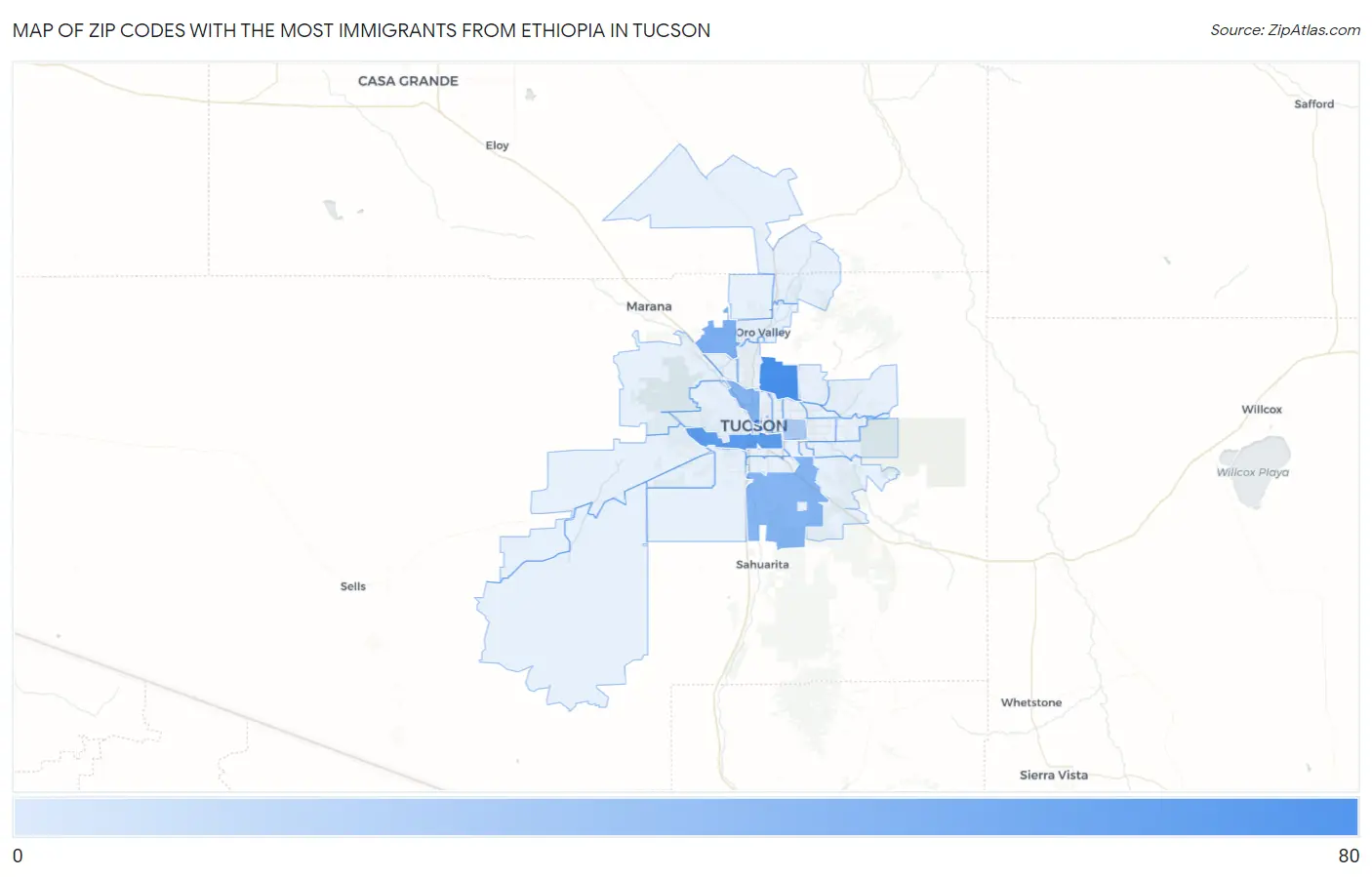 Zip Codes with the Most Immigrants from Ethiopia in Tucson Map