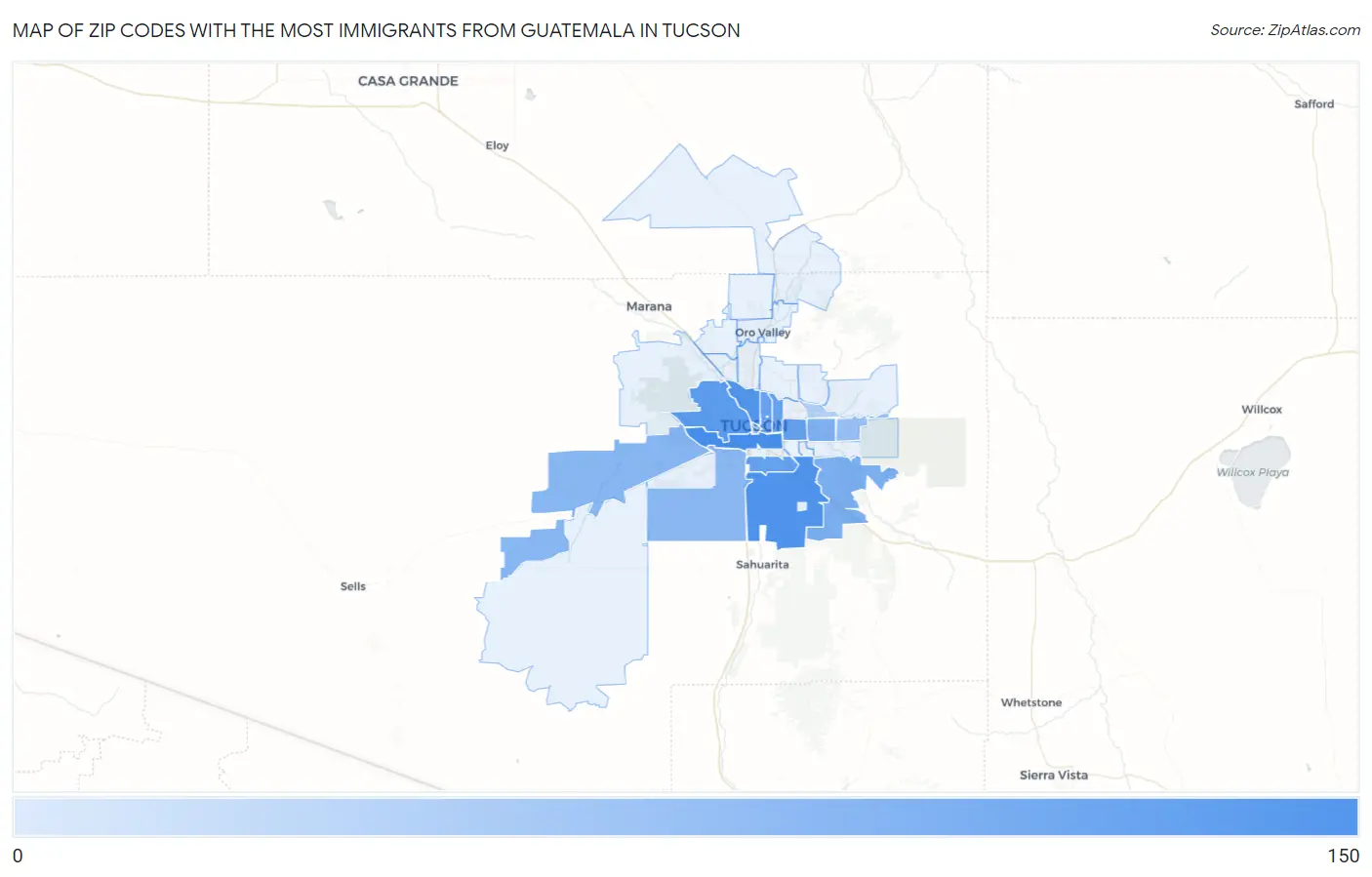 Zip Codes with the Most Immigrants from Guatemala in Tucson Map