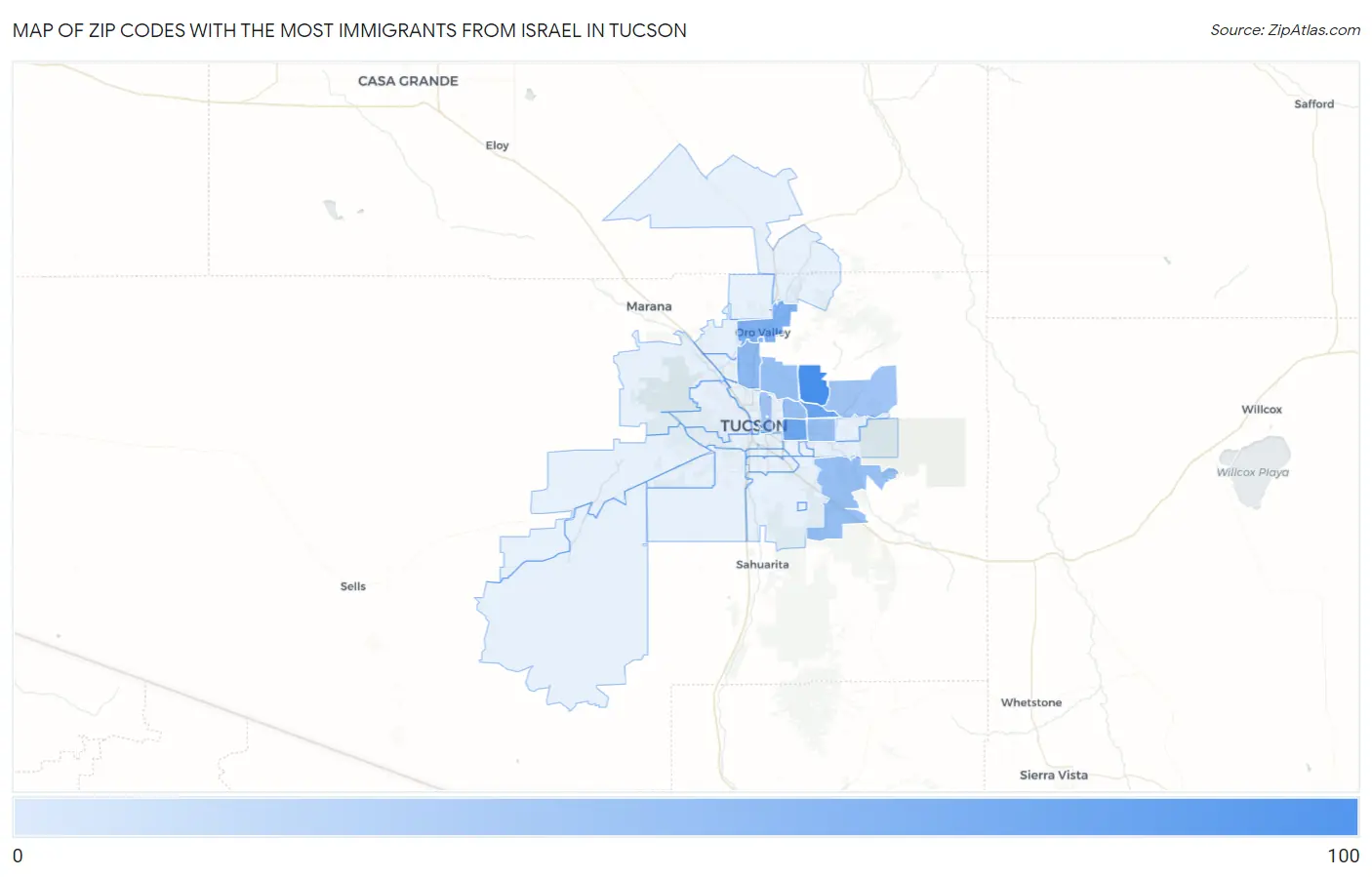 Zip Codes with the Most Immigrants from Israel in Tucson Map