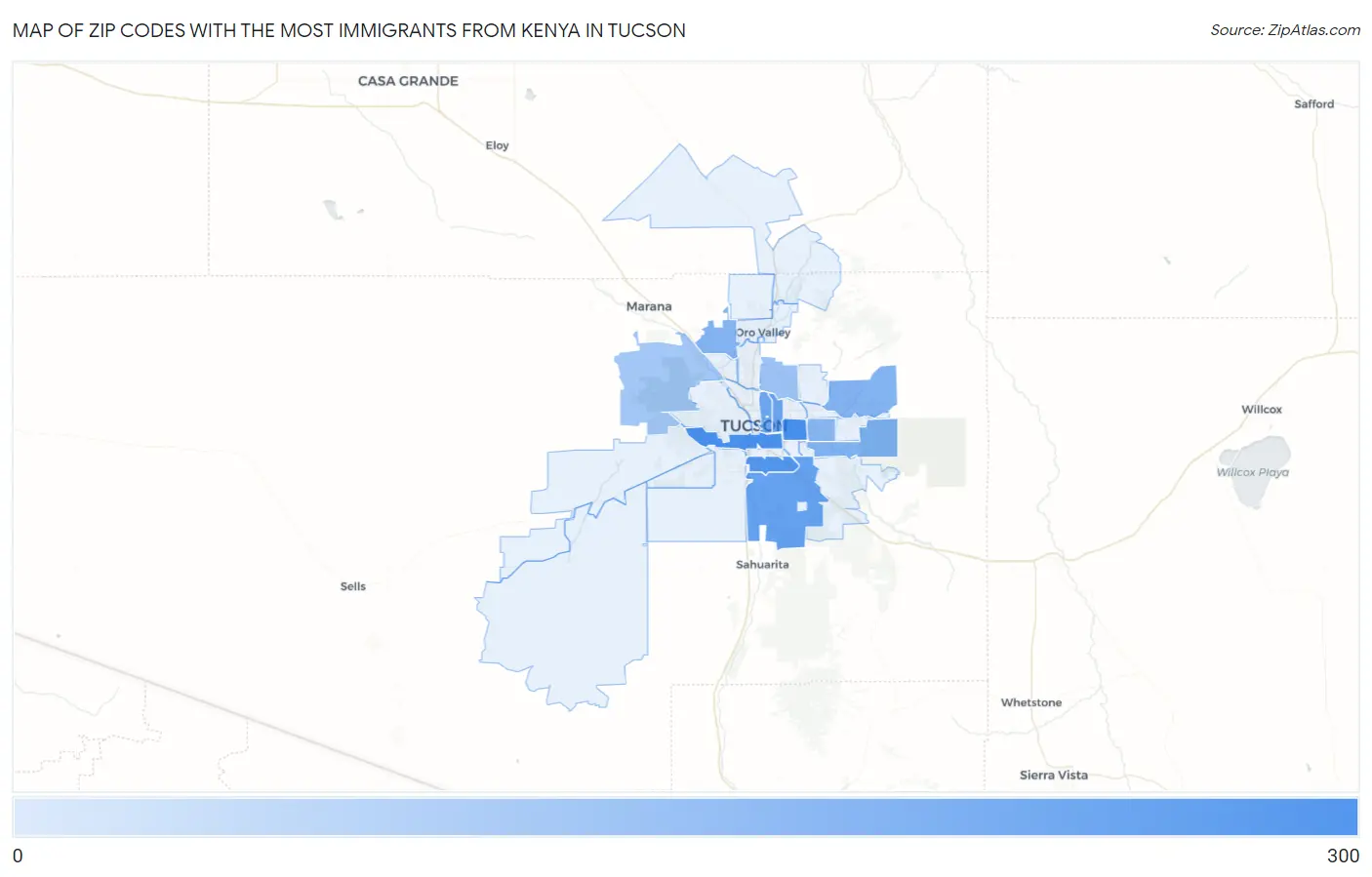 Zip Codes with the Most Immigrants from Kenya in Tucson Map
