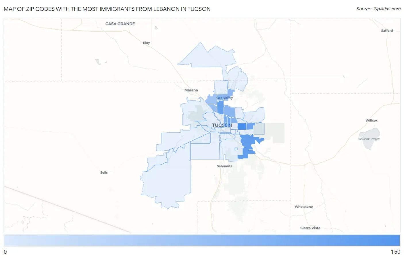 Zip Codes with the Most Immigrants from Lebanon in Tucson Map