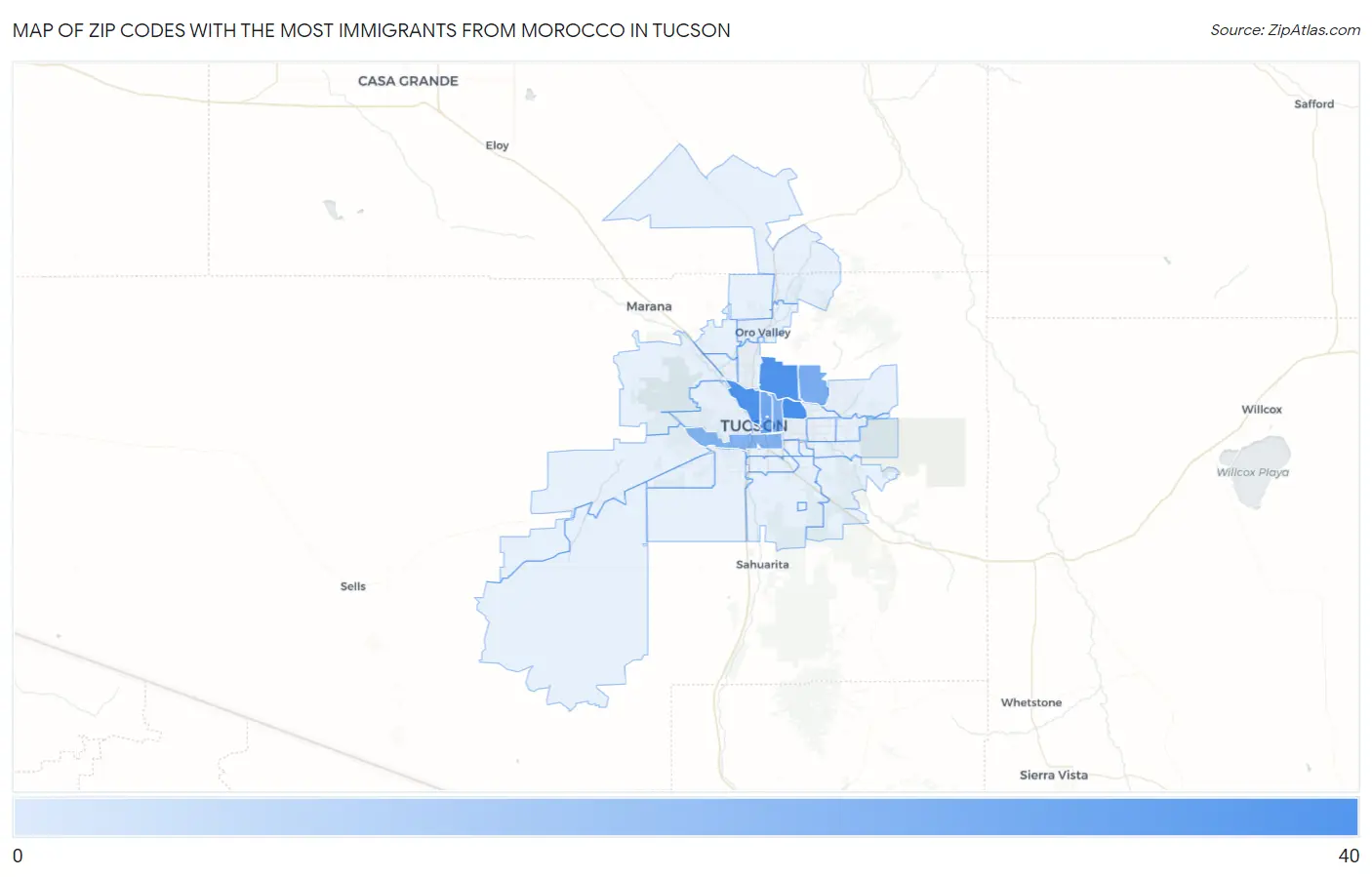 Zip Codes with the Most Immigrants from Morocco in Tucson Map