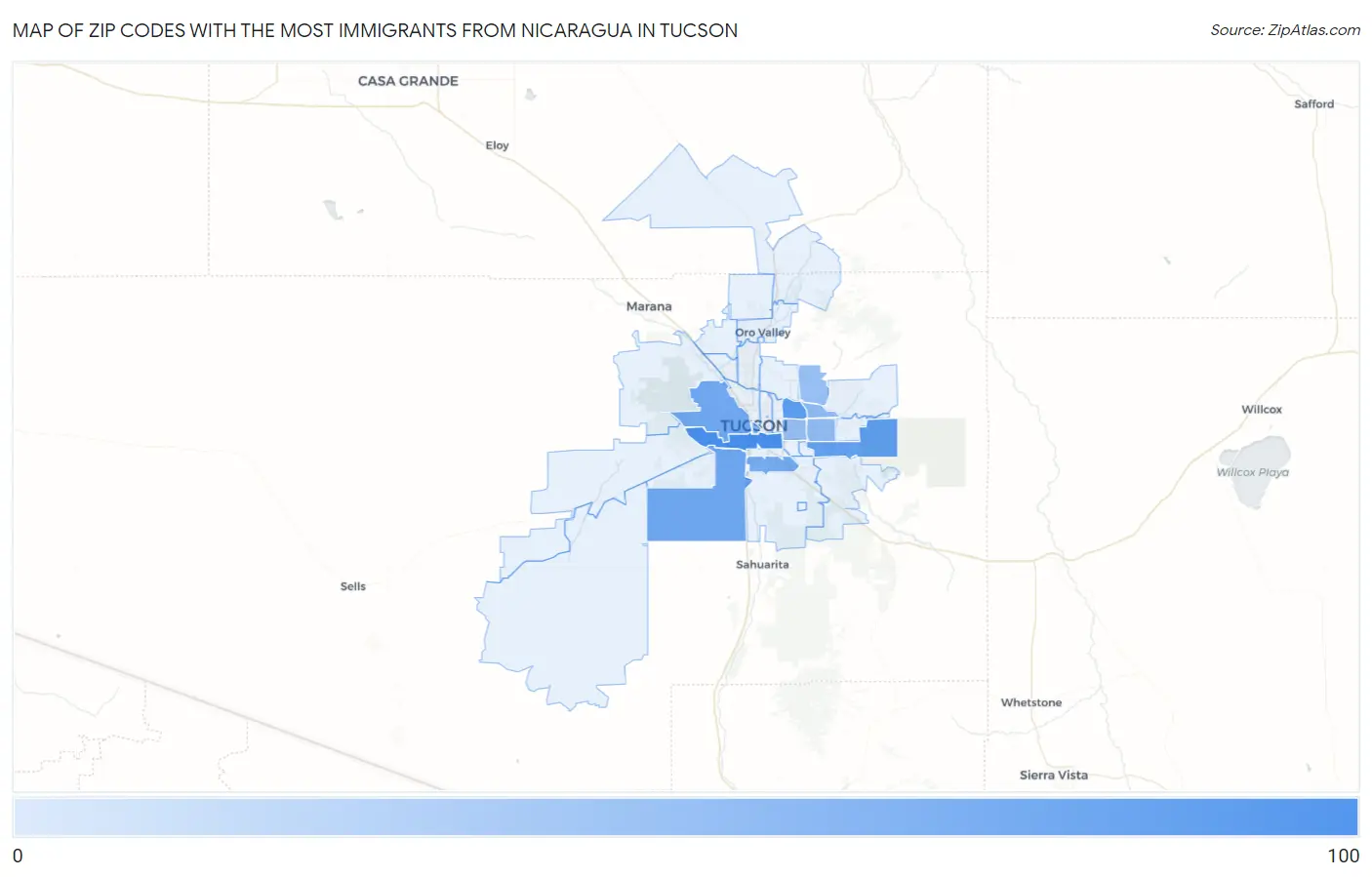 Zip Codes with the Most Immigrants from Nicaragua in Tucson Map