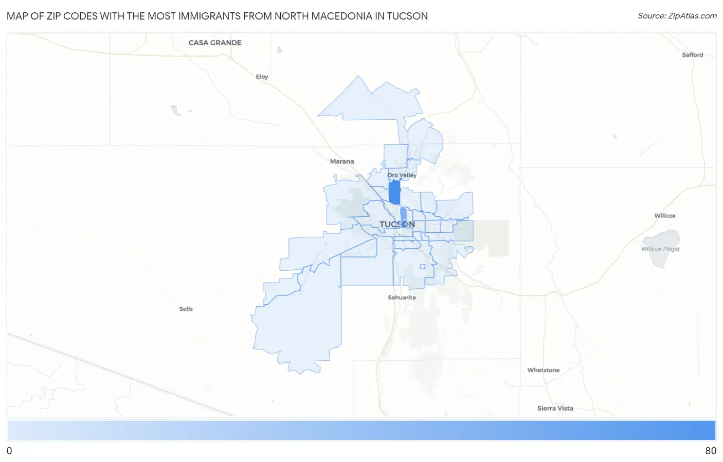 Zip Codes with the Most Immigrants from North Macedonia in Tucson Map