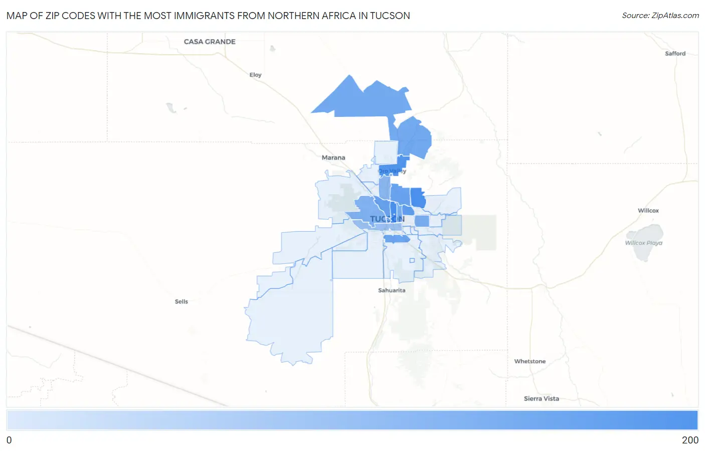 Zip Codes with the Most Immigrants from Northern Africa in Tucson Map