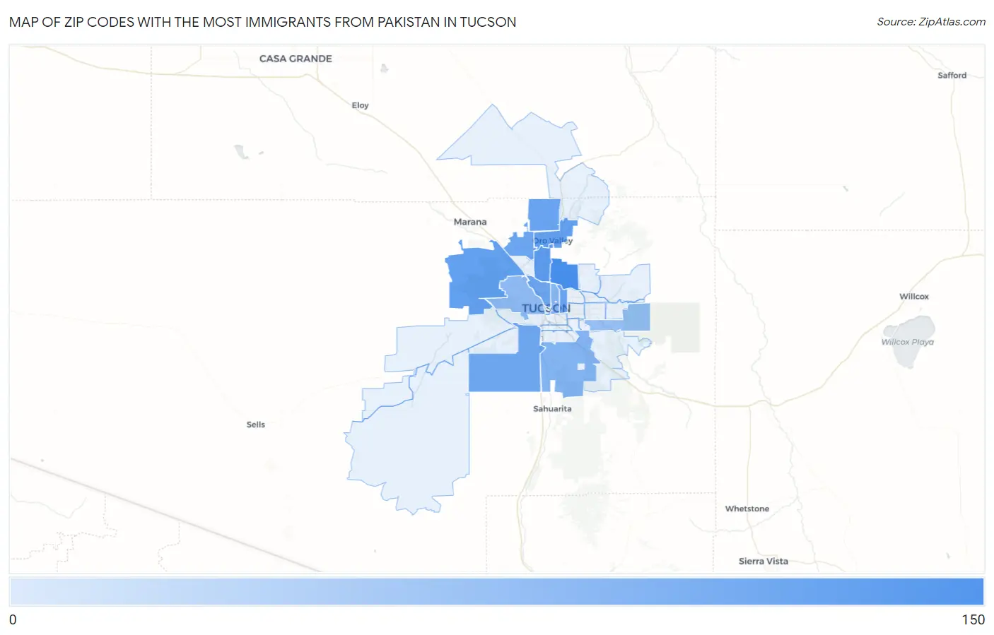 Zip Codes with the Most Immigrants from Pakistan in Tucson Map