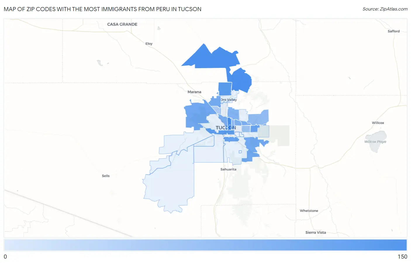 Zip Codes with the Most Immigrants from Peru in Tucson Map