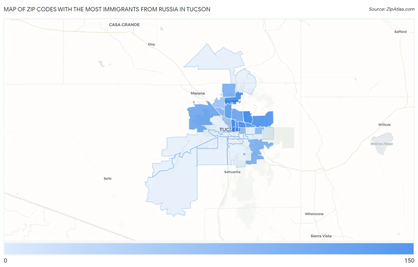 Zip Codes with the Most Immigrants from Russia in Tucson Map