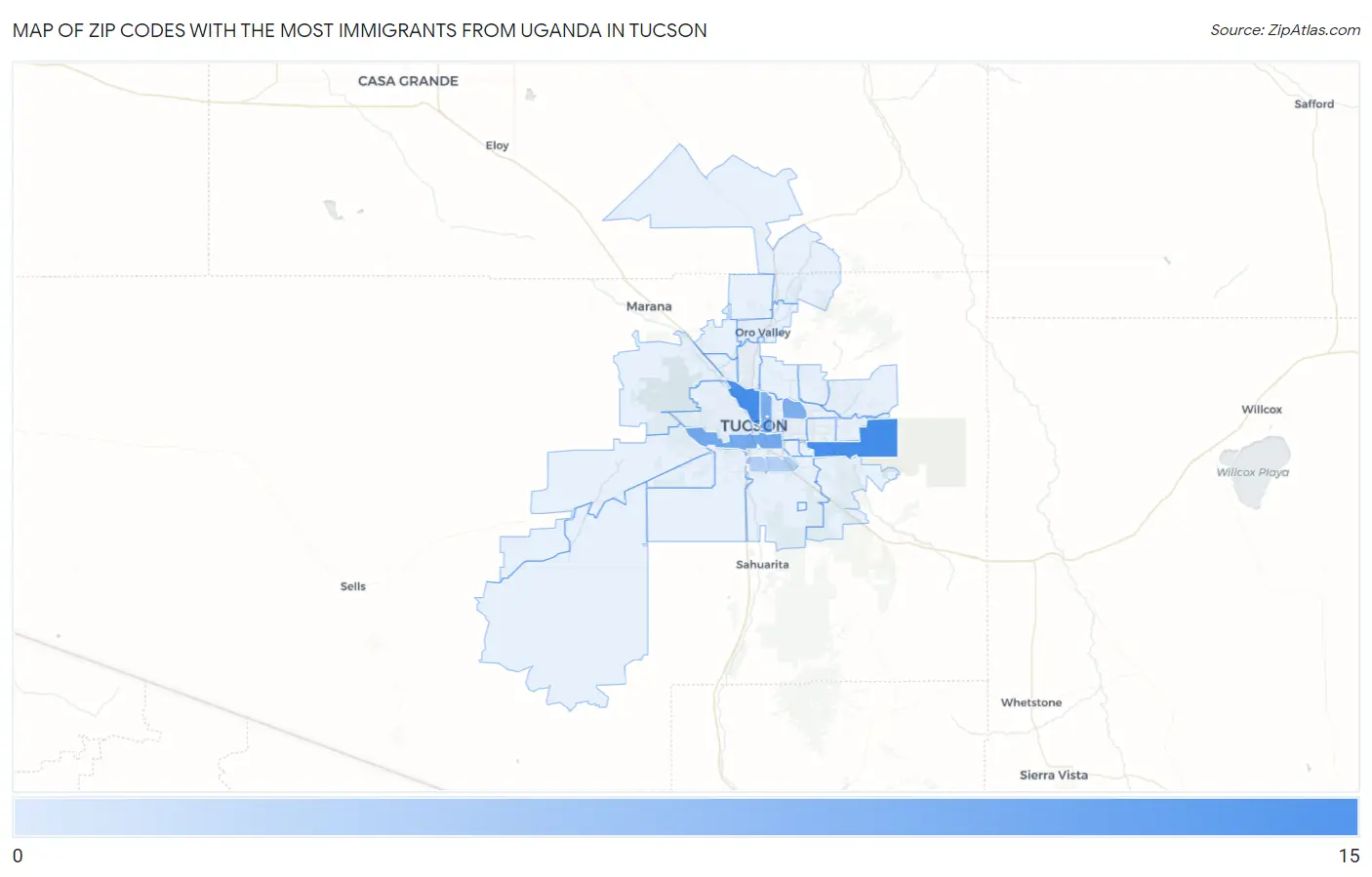 Zip Codes with the Most Immigrants from Uganda in Tucson Map