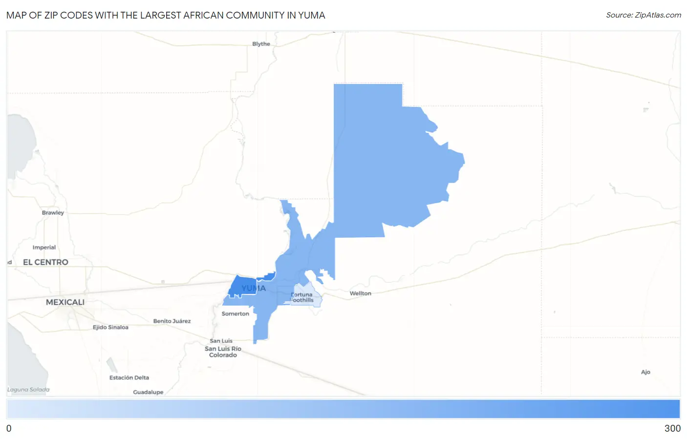 Zip Codes with the Largest African Community in Yuma Map